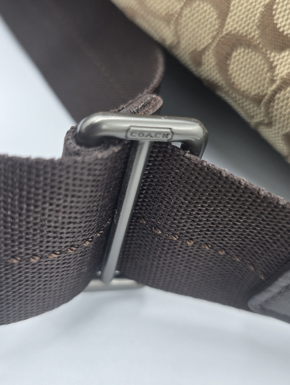 COACH F70699 Brown Signature Canvas Messenger Bag Adjustable Strap Leather Trim - Picture 8 of 16